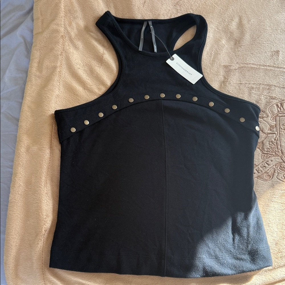 Anthropologie Black Studded Racerback Tank Top NWT